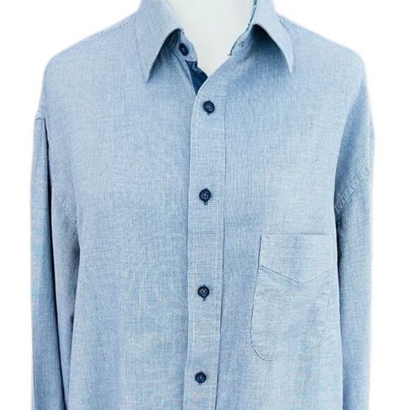 EM Eduardo Mera blue  check button front shirt, contrasting inner collar & cuffs - Picture 2 of 8